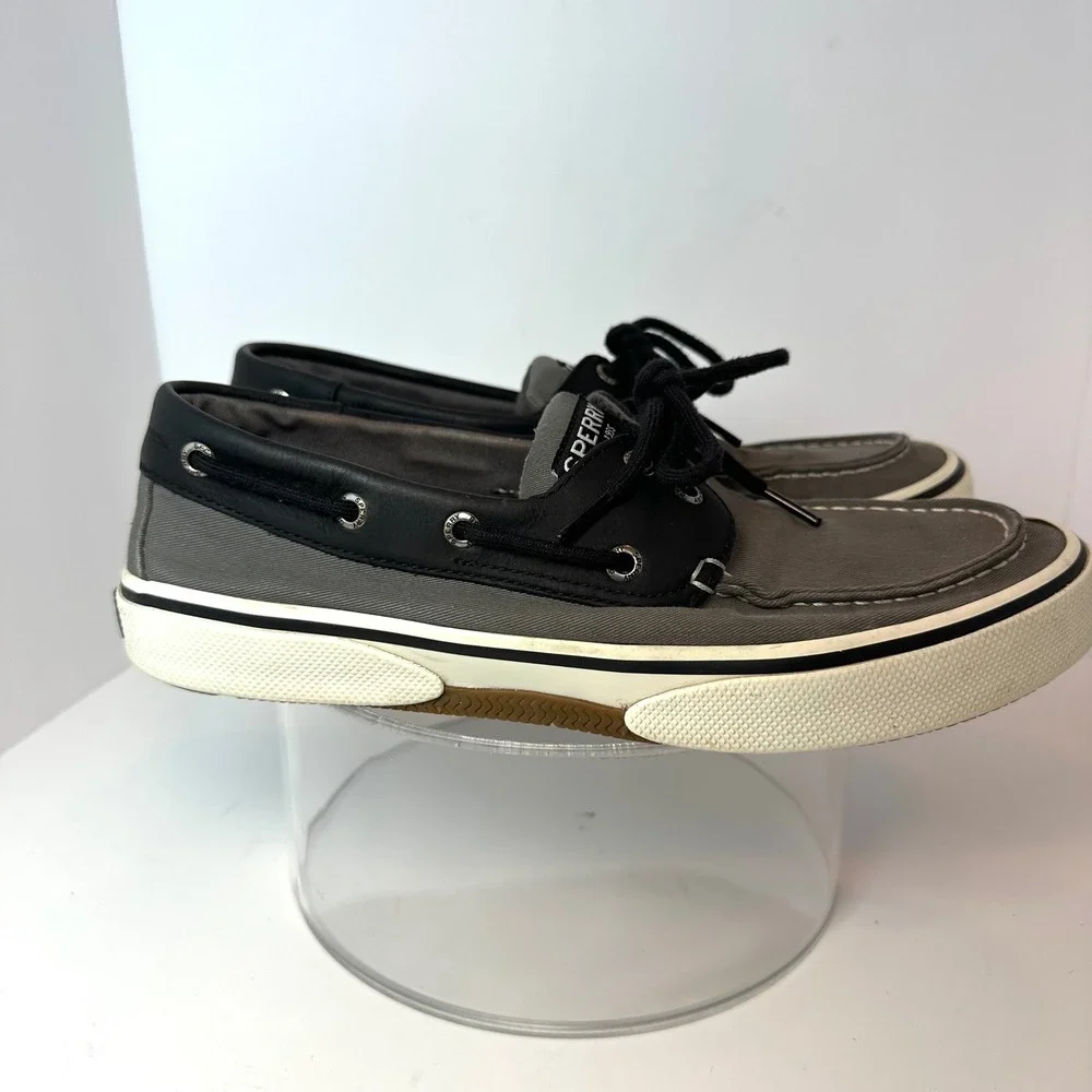 Sperry Top-Sider Mens Grey Black Canvas Leather Boat Shoes‎ STS22946 Size 9
